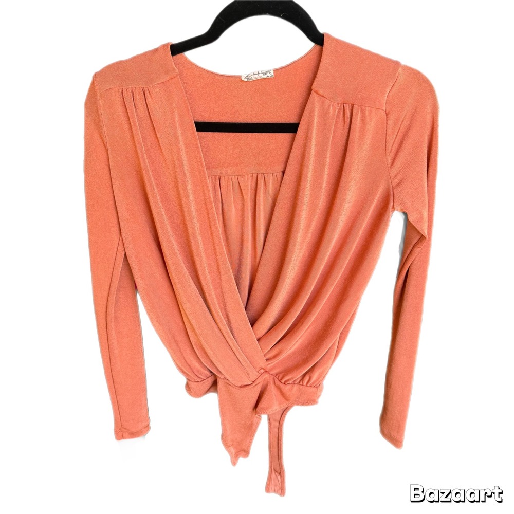 Free People Turnt Crossover Long Sleeve Bodysuit V‎ Neck Blouse Top Shirt XS - Picture 6 of 7